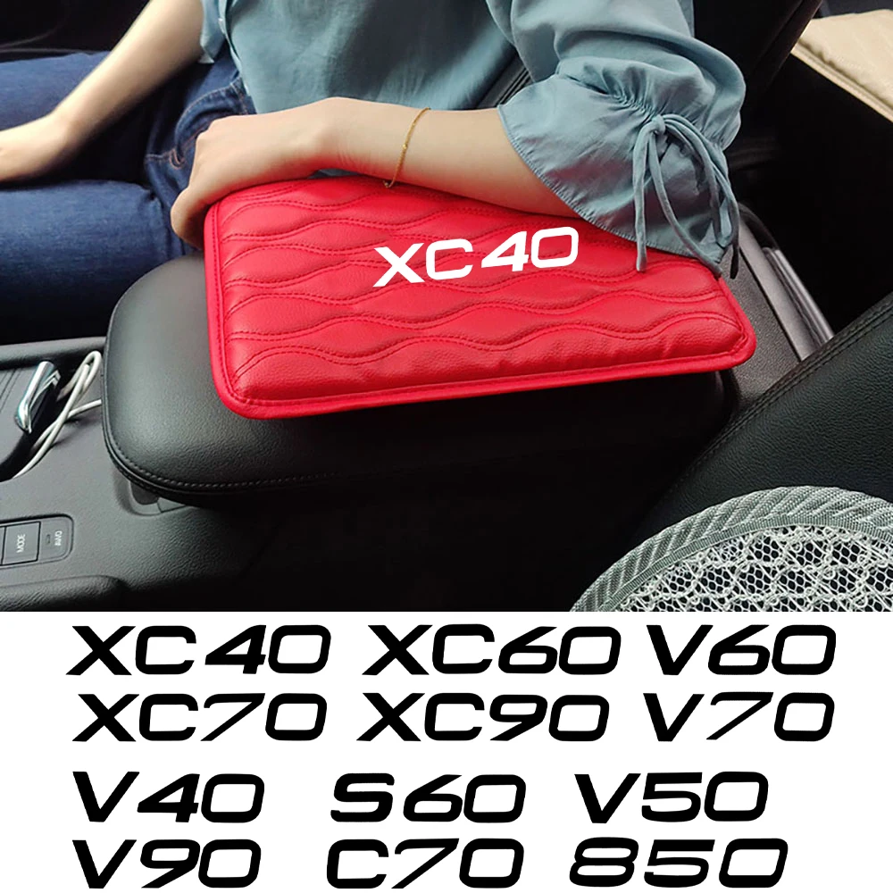 Leather Car Centre Armrest Mat Universal Interior Auto Cushion Storage Box  Cover Protector Pad For Volvo XC40 XC60 XC90 XC70 S60 S80 S90 C30 V70 V90  V50