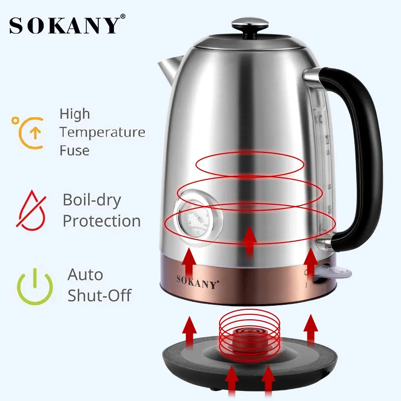 1.7L Fast Electric Kettle Auto Shut-Off Water Boiler Safe ABS+ Stainless  Steel