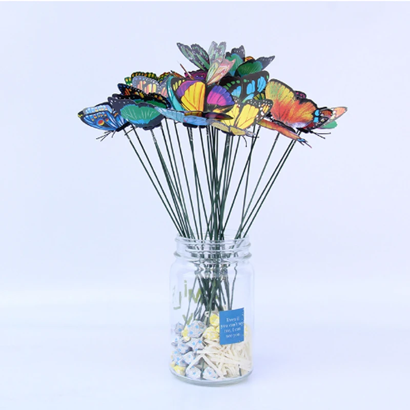 Butterfly Decoration 24PCS 10PCS 3D PVC Simulation Outdoor Garden Creative Floral Pole Color Random