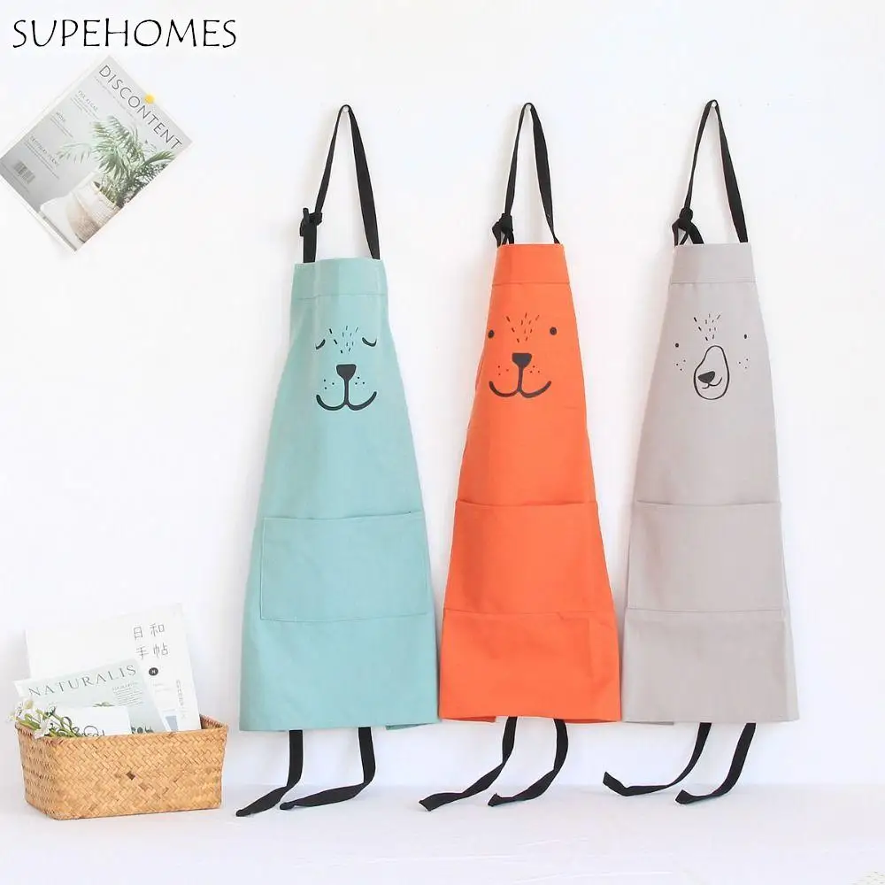 

with Pockets Apron Cute Cotton Oil-proof Kitchen Work Clothes Anti-fouling Uniform Home