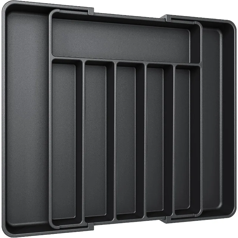 Silverware Organizer Flatware Organizer Cutlery Organizer Kitchen Tray Storage Tray Bamboo Organizer Tray Adjustable Pantry Organizer Utensil Cutlery Drawer for Forks Knives Silverware