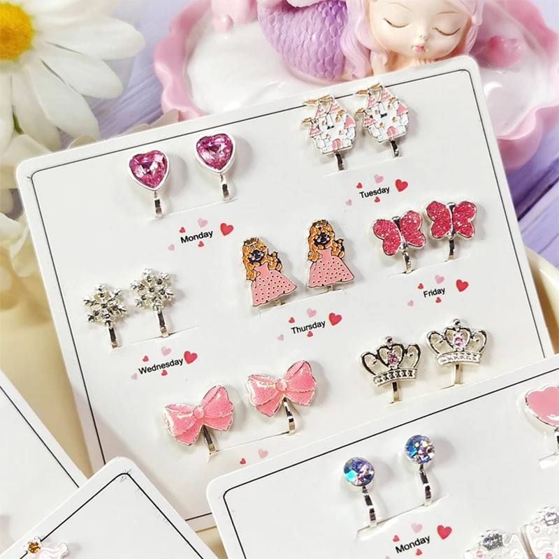 Cute Unicorn Mermaid Resin Earrings 7PRS/SET Ear Clips on Earrings for Girls No Piercing Kid Christmas Gift ear clip earrings clip earrings ear clip ear accessories