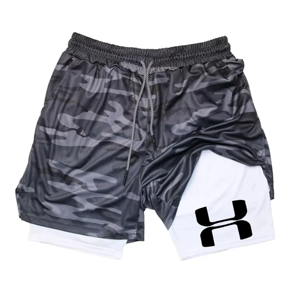 Men Running Shorts 2-in-1 Double-deck Shorts Sportswear Quick-Dry Double-Layer Gym Training Jogging Breathable Casual Clothing