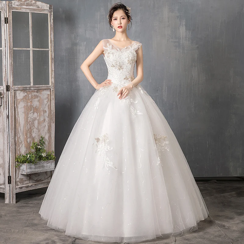 

Appliques V-neck Sleeveless Lace Wedding Dress Sexy Backless Floor Length Wedding Gowns Elegant Fashion Sinple Vestidos De Novia