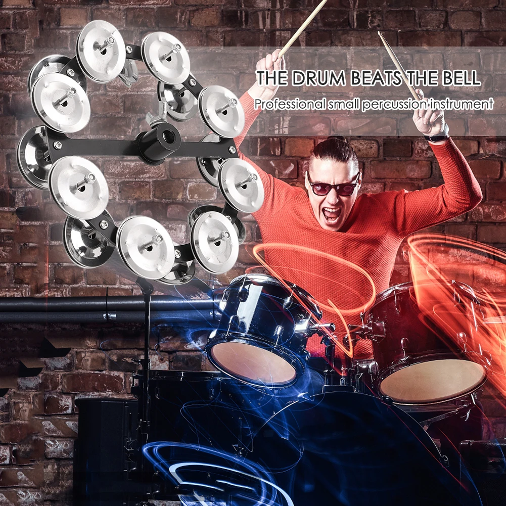 Portable Hi-hat Tambourine Iron Steel Professional Drum Cymbals Hi Hat Tambourine Steel Bells with Row Jingles drum cymbal kit