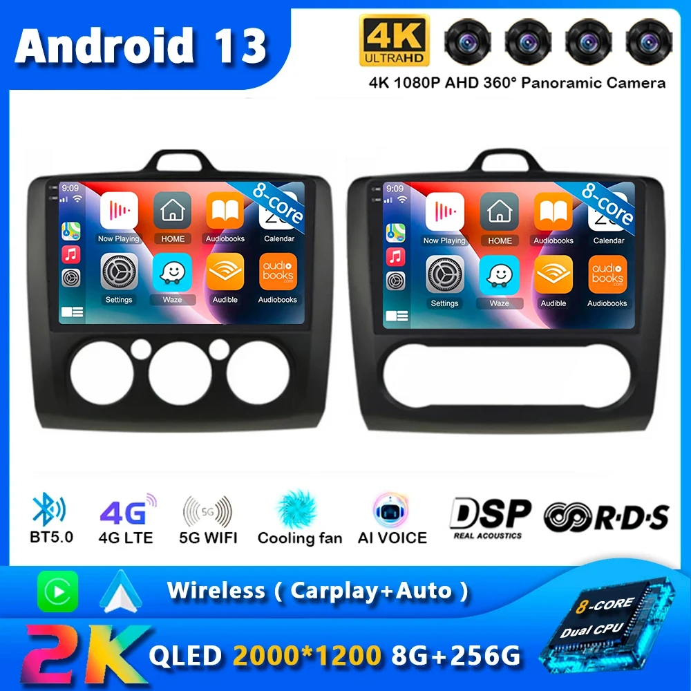 

Автомобильный радиоприемник Android13 Carplay для Ford Focus 2 3 Mk2 Mk3 2004 2005-2011, GPS-навигация, мультимедийный плеер WiFi + 4G стерео Авто DSP