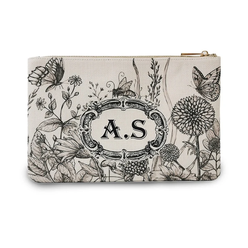 Fashion Flower Handbags Design Personality Letter Customizable Women's Clutch Portable wallet Linen purse Vacation Phone Bag