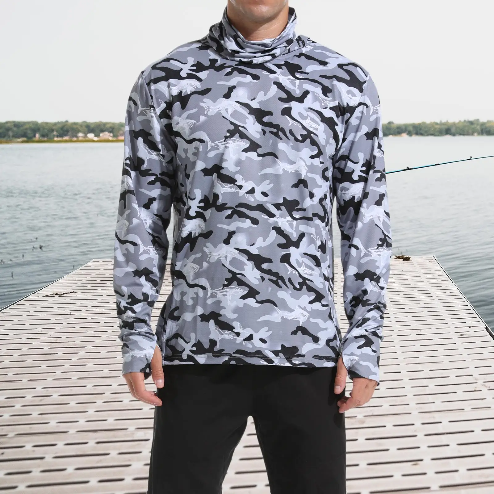 Men`s Sun Protection Hoodie Shirt Fishing T Shirts for Fishing Riding