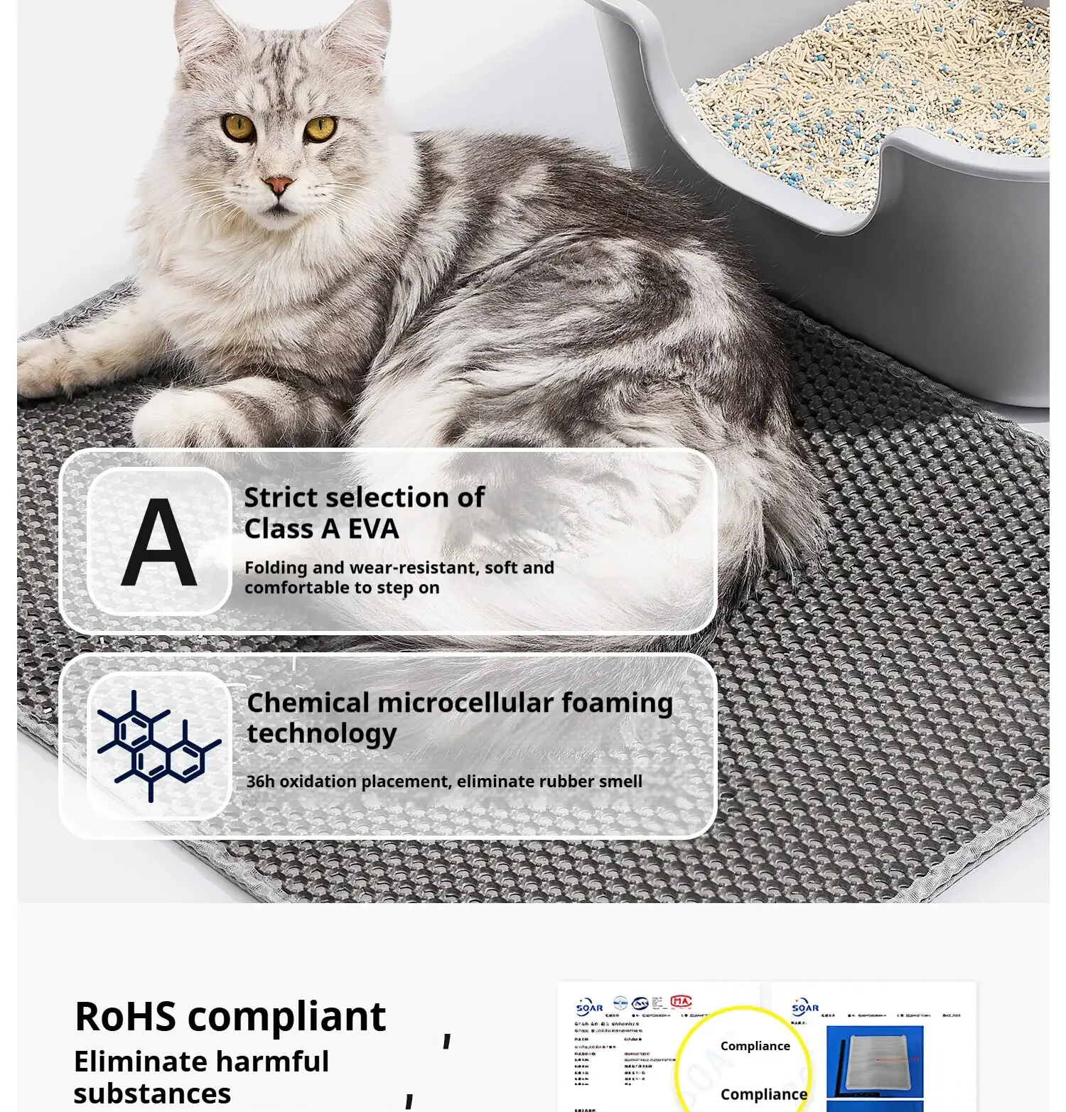 1-teilige große Katzenstreumatte – fortschrittliches Waben-Doppelschicht-Design, wasserdicht aus Urin, einfache Reinigung, Streuerkontrolle, sauber bleiben – Detail 10