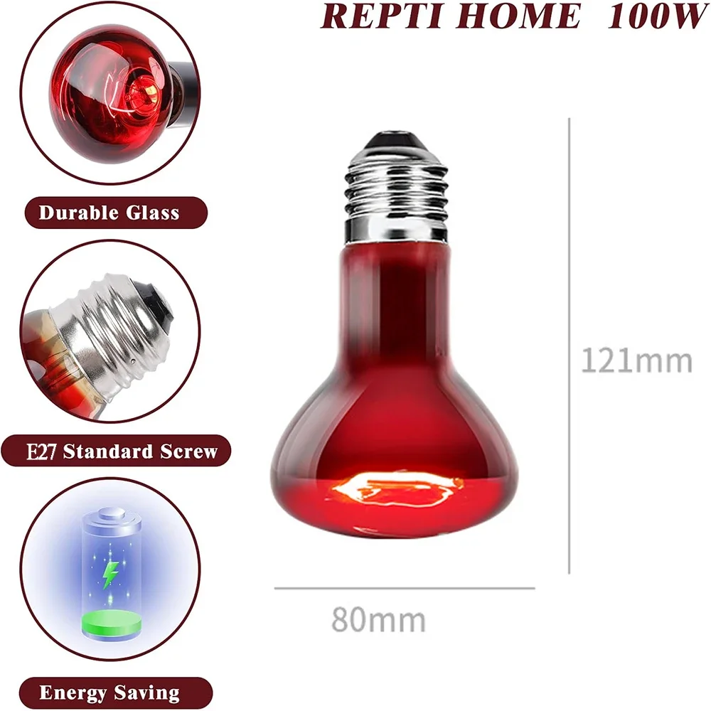 UVA Basking Bulb Reptile Sunlight Infrared Heating Lamp Amphibian Heating Light Terrarium Supplies for Turtle Lizard Snake 100W