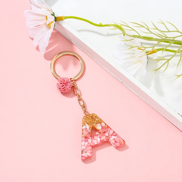 Pink Creative Letter Liquid Keychains 26 Glitter English Alphabet Ball Car  Bag Tassels Pendent Crystal Glitter Ball Keyring (Color: J)