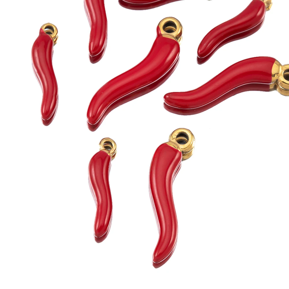 5 Stück 1,5/2 cm vergoldeter Edelstahl mit rotem Chili-Pfeffer-Halskettenanhänger für DIY-Schmuckherstellung, Armband, Ohrringe, Charms – Detail 2