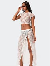  Fantoye Sexy Mesh O-Neck Transparent Patchwork Solid Women Two Pieces Sets Bandage Backless Pullover Casual Nightclub Female Set 