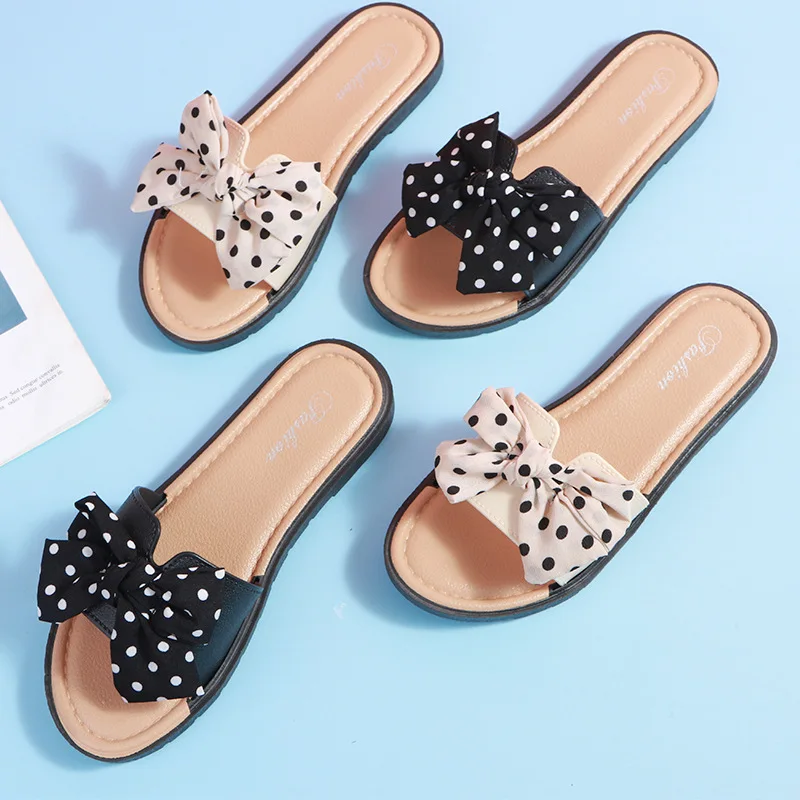 2022-Ladies-Slippers-Female-Summer-New-Wave-Dot-Bow-Knot-Flip-Flops ...