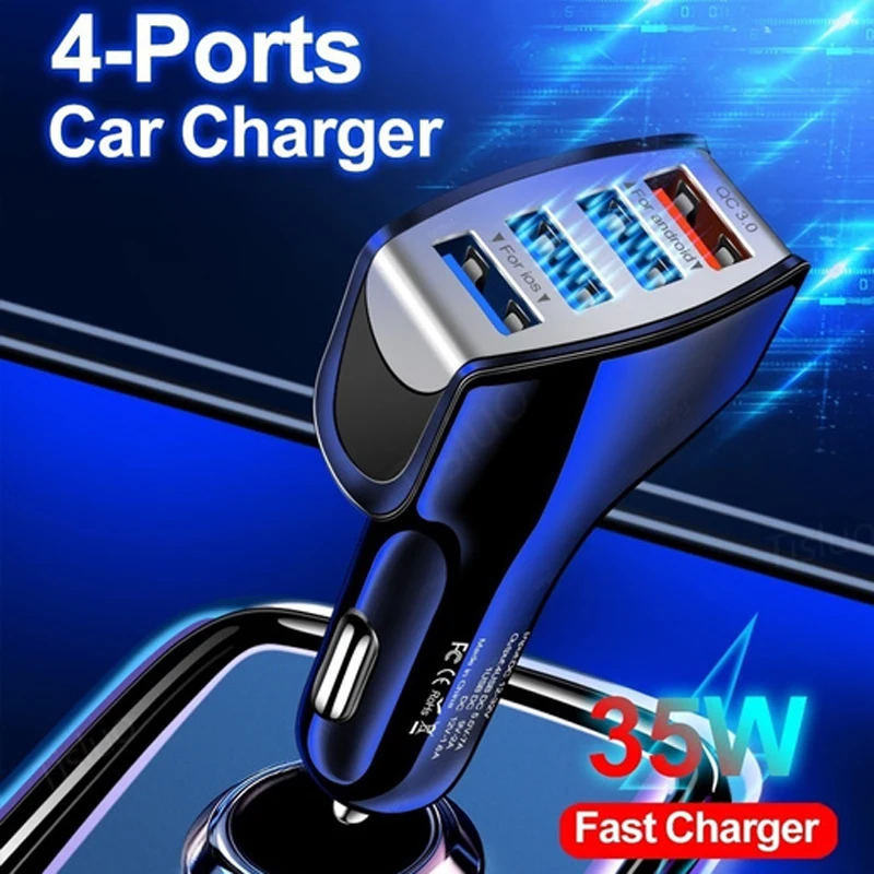 QC 3.0 Fast Charge Car Charger 4 Port USB Multi function Car Mobile