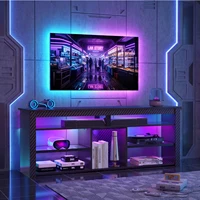 TV Stand for 70 inch TV, Tall Entertainment Center with 2 Led Lights, Gaming TV Console with Storage for PS5, Modern TV Cabinet 2