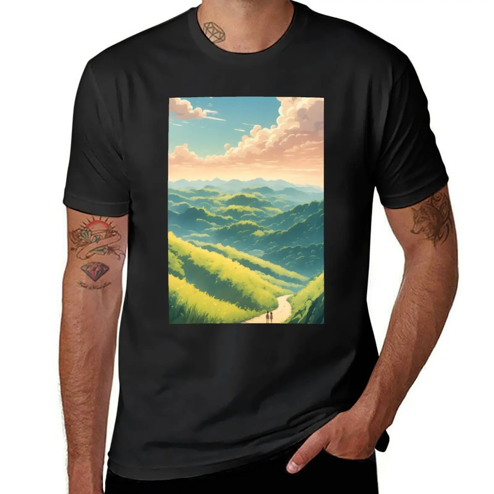 

Summer japanese hills - japanese nature landscape T-shirt quick drying hippie clothes mens graphic t-shirts big and tall