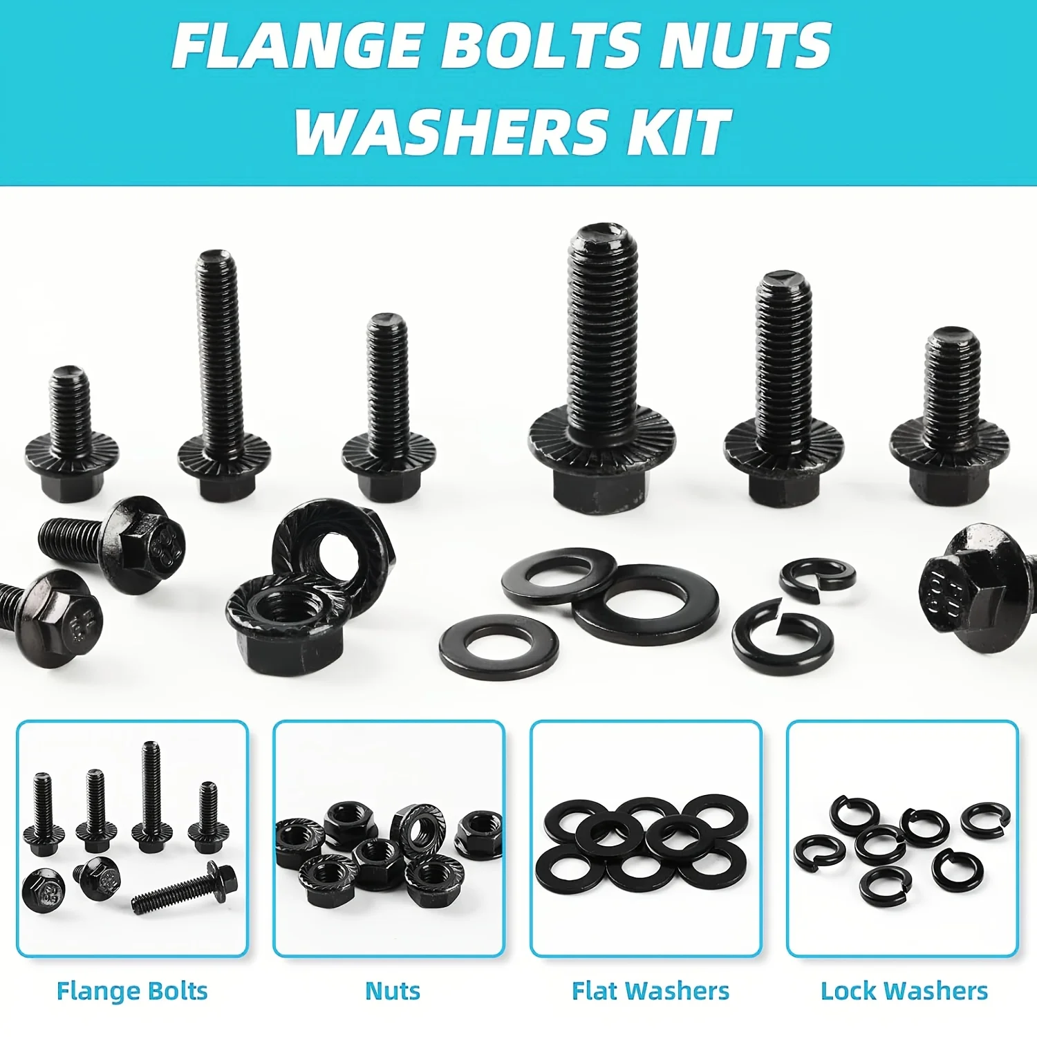 280Pcs Metric Flange Bolt Assortment M6x1.0 M8x1.25 M10x1.5 (12mm to 30mm) Assorted Hex Bolts and Nuts Washers Kit screw bolt nut set screw washer nut kit