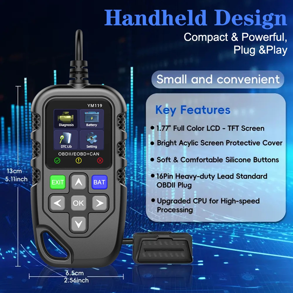 OBD2 Code Reader YM119 Work for all cars Read Vehicle Information OBDII Scanner Car Auto Diagnostic Tool Multi-language 2