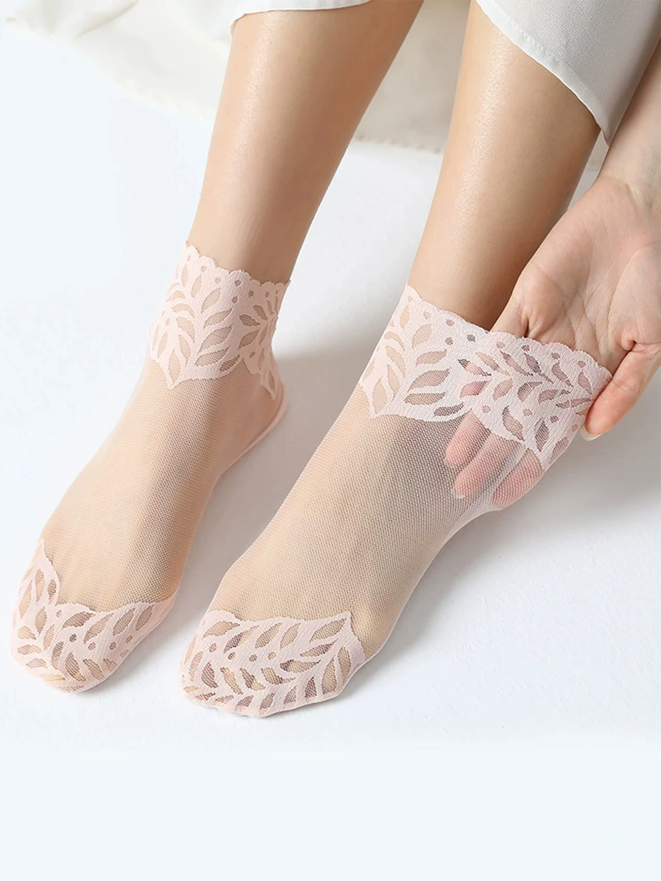 Socks For Women Spring And Autumn Thin Silk Stockings Cotton Sole Summer Breathable Mesh Mid Tube Short Socks Lace Socks - 2