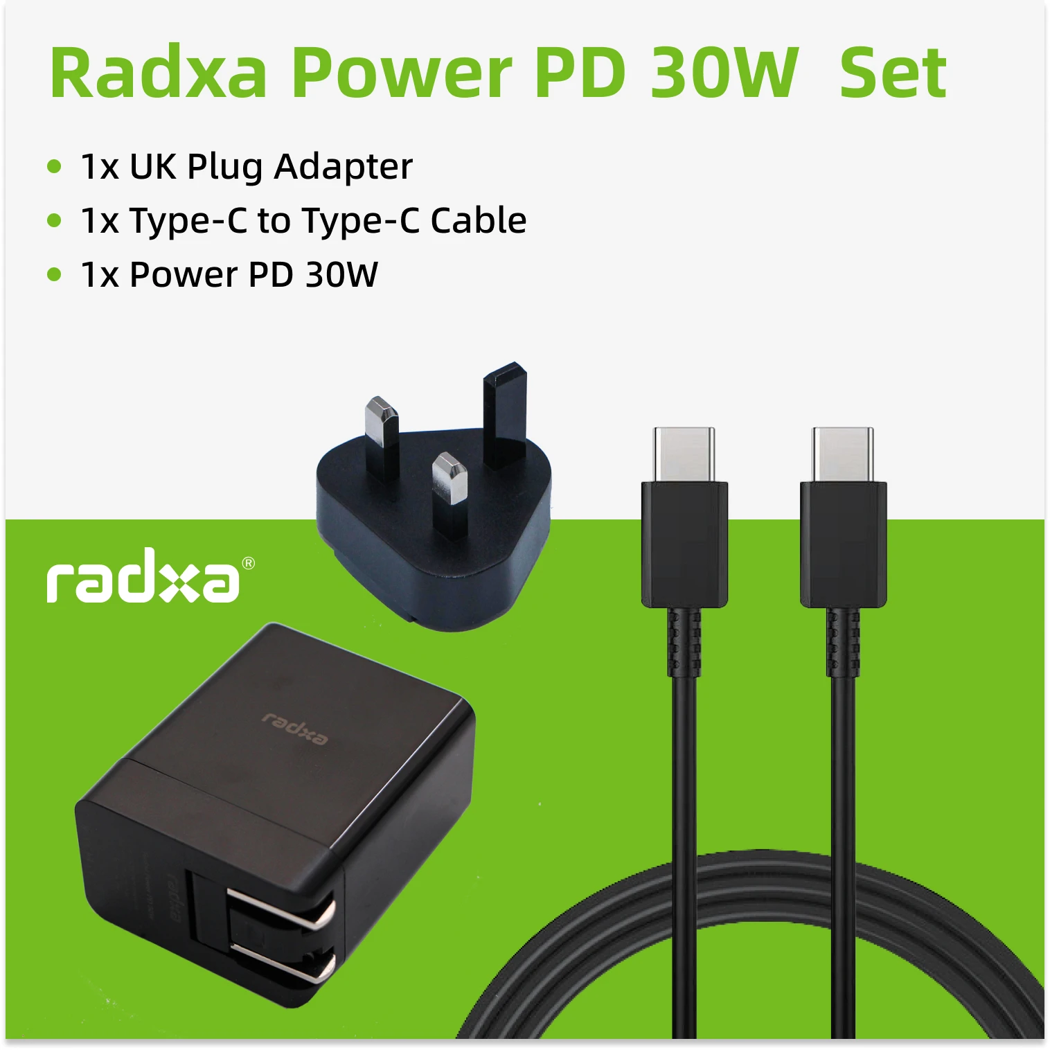 Radxa Power PD 30W and Power Plug Adapter EU/AU/UK and C to C Cable for PD 30W-normal power adapter