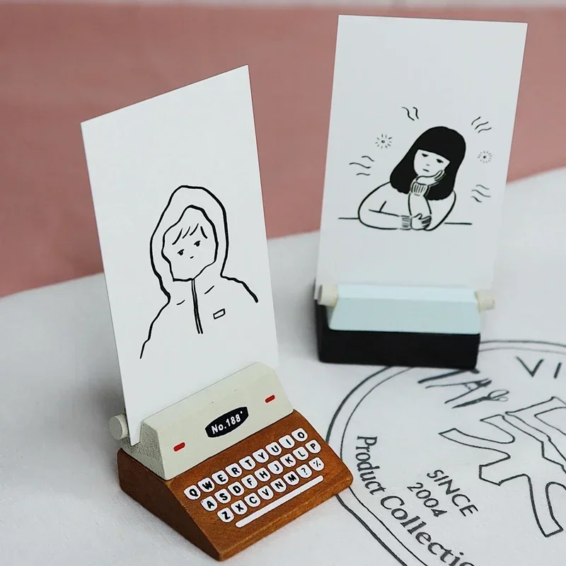 Card Holder Retro Wooden Typewriter Desk Accessory