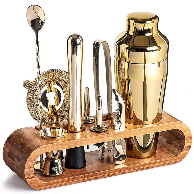 Silver 23-Piece Bar Set Cocktail Shaker Bartender Set with Bamboo Stand