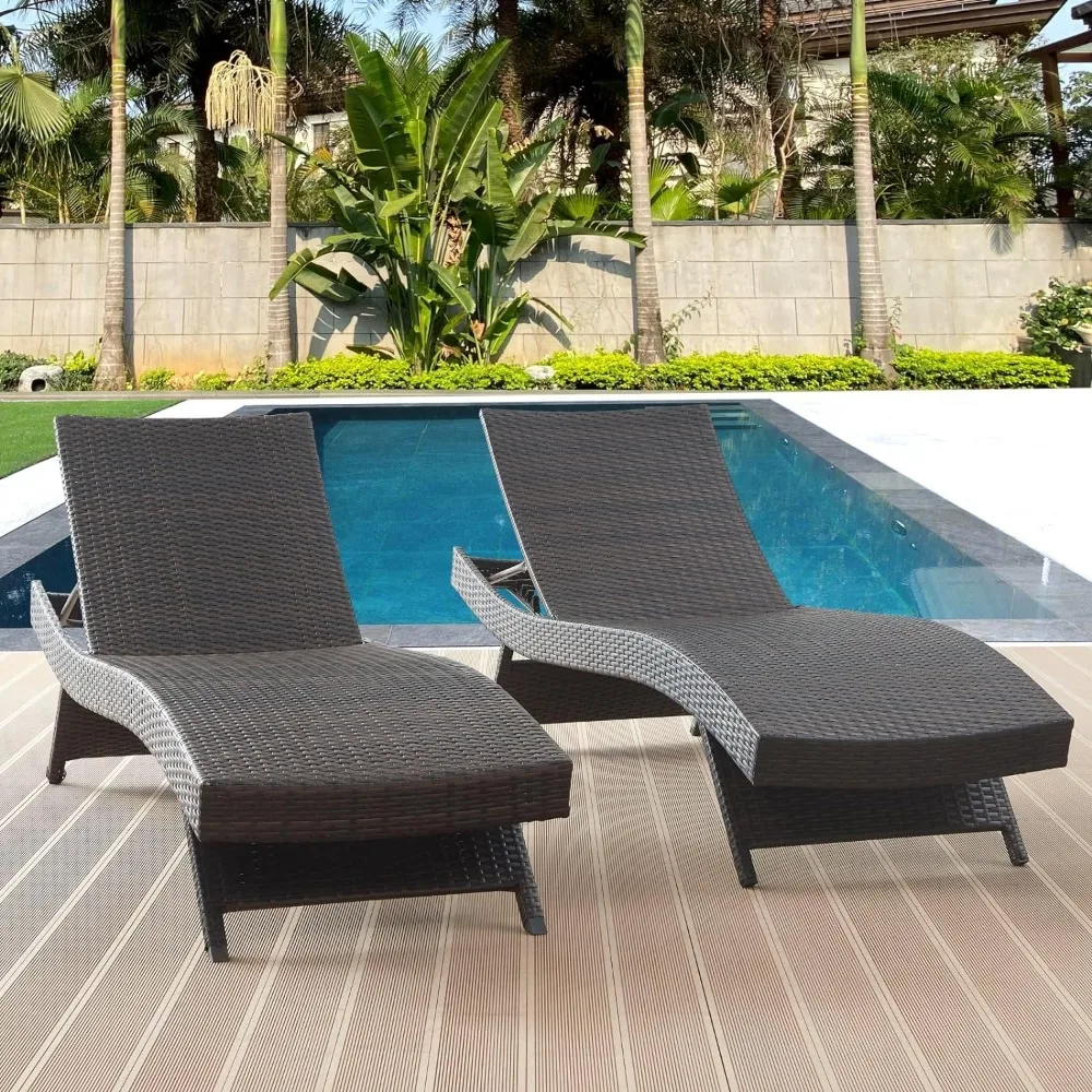 

79'' Sun Loungers Set of 2, Chaise Longue Wicker Reclining Lounge Chair, PE Rattan Chaise Lawn Sunbathing, Sun Loungers