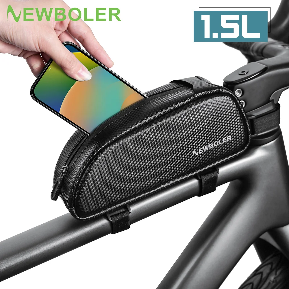 Borsa per Bicicletta NEWBOLER 1.5L, Borsa Portatile da Telaio Anteriore, Borsa per Ciclismo MTB e Strada, Borsa Portapacchi di Grande Capacità in EVA