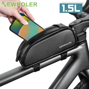 Borsa per Bicicletta NEWBOLER 1.5L, Borsa Portatile da Telaio Anteriore, Borsa per Ciclismo MTB e Strada, Borsa Portapacchi di Grande Capacità in EVA