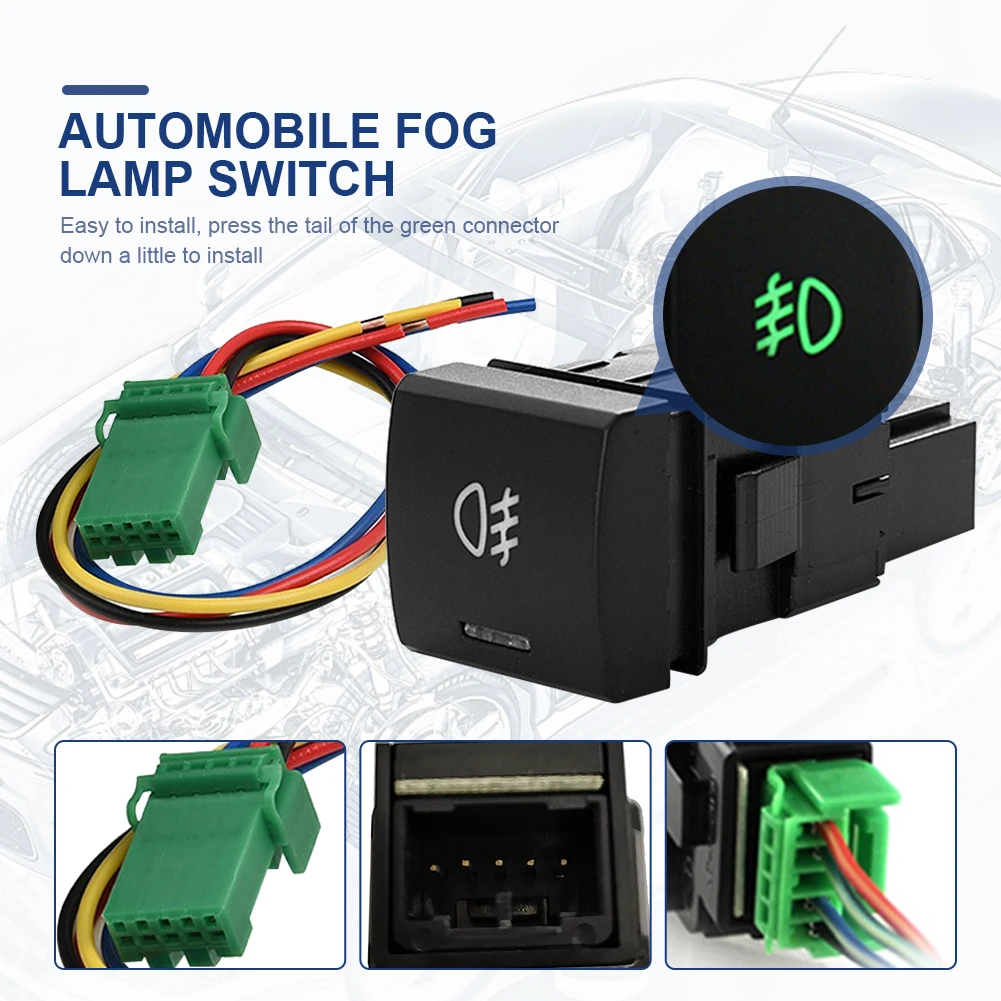 Automobile Fog Lamp Switch with Green Light Fog Lamp Control Pure Copper Wire Fog Light Button Replacement 12V 24V for New Camry