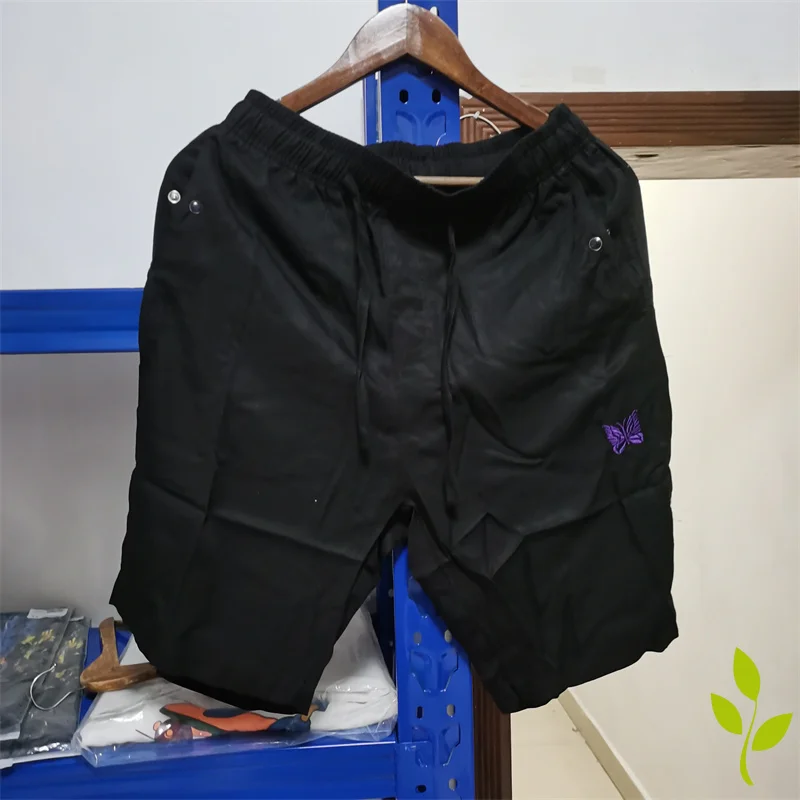 

High Quality Needles Casual Shorts with Drawstring Pockets Designed for Butterfly Embroidered Black Short Pants for Men Women