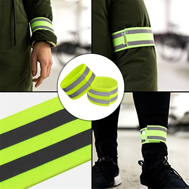 2/4pcRunning Reflective Arm Band for Wrist Ankle Leg Safety Reflector Tape Night Walking Cycling Led Bracelet Strap High Visibil