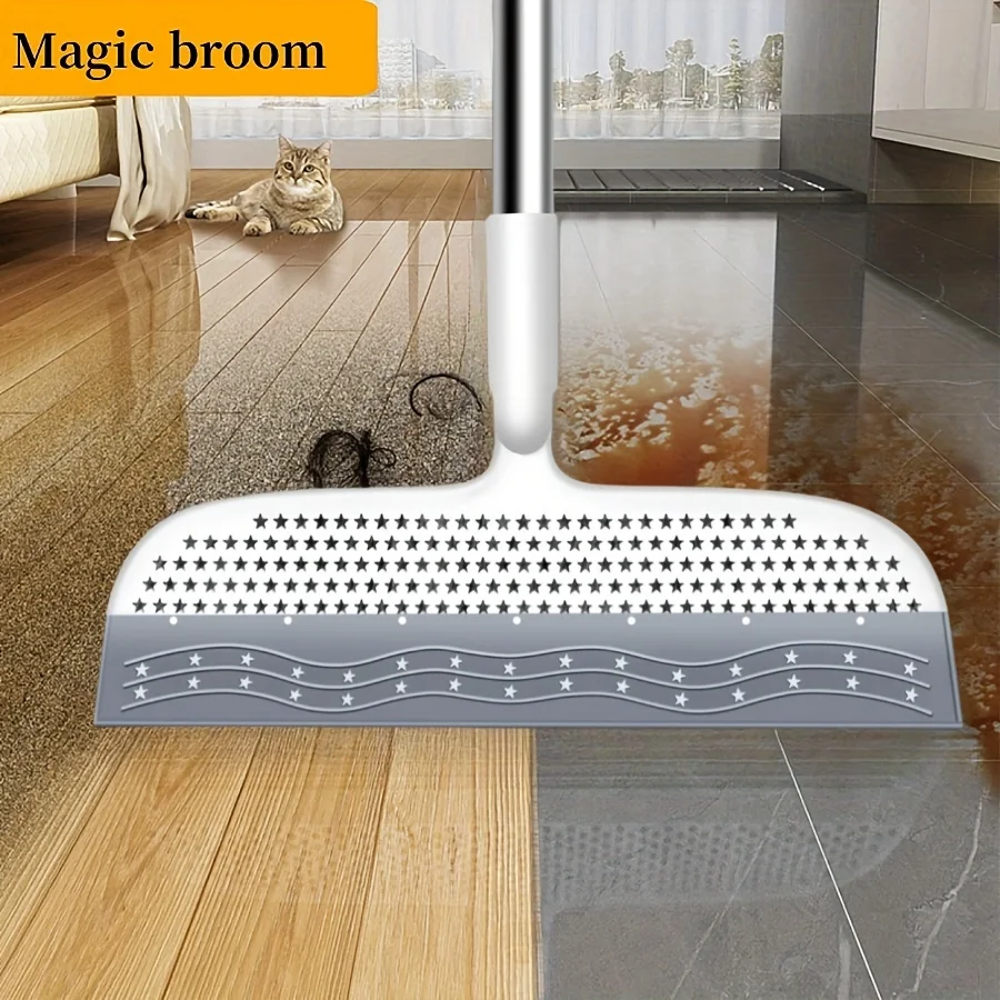 49 Inch Magic Broom with Detachable Head-Double-sided Silicone Scraper, Easy To Remove Hair and Dust, Suitable for Bathrooms
