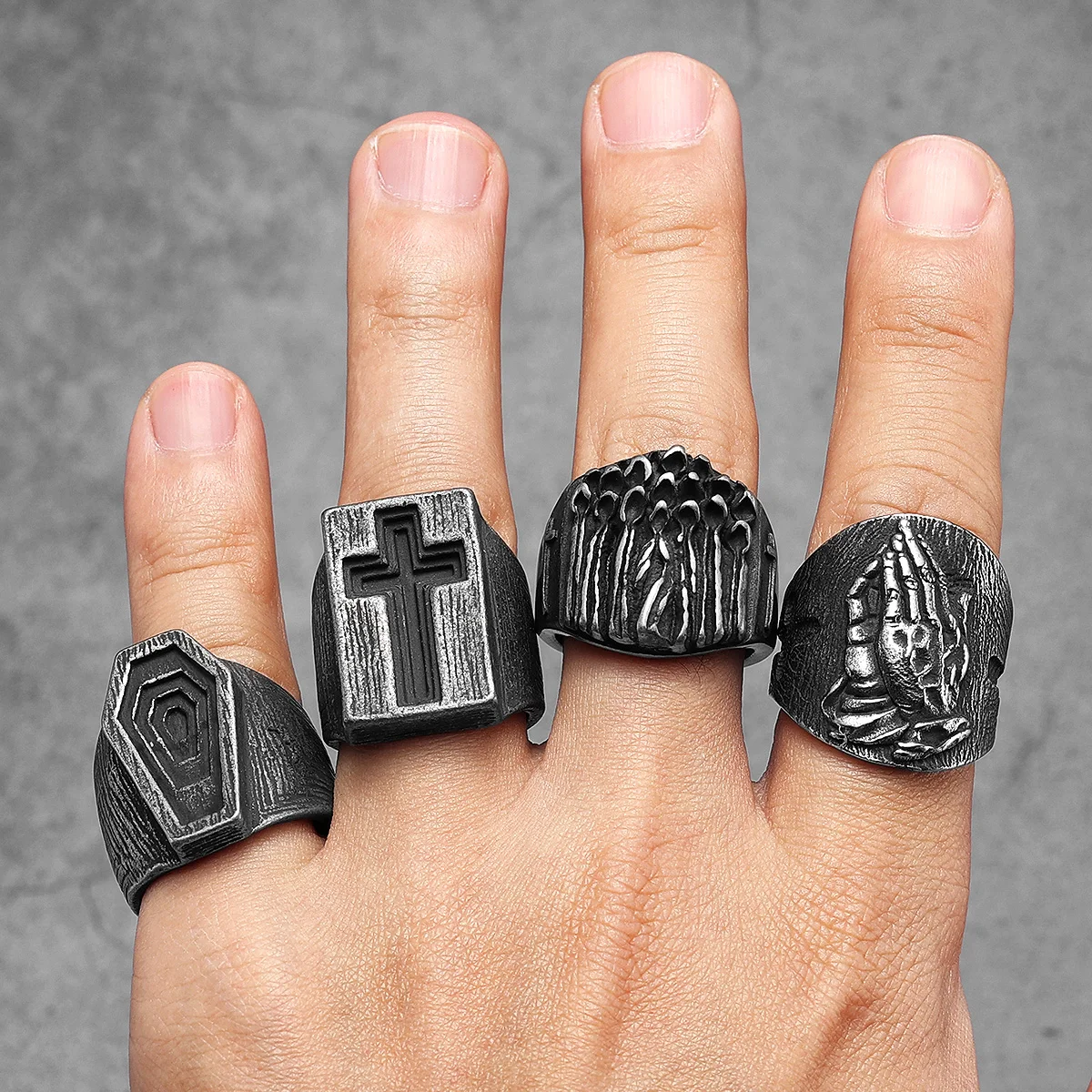 Bible Cross Prayer Men Rings Stainless Steel Women Jewelry Punk Rock Vintage Black Gothic Fashion Accessories Gifts Wholesale 2