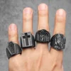 Bible Cross Prayer Men Rings Stainless Steel Women Jewelry Punk Rock Vintage Black Gothic Fashion Accessories Gifts Wholesale 2