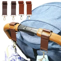 2/4pcs Stroller Hooks Black Coffee PU Leather Metal Hooks Adjustable Length Pram Hook Buckle for Hanging  Stroller Accessories
