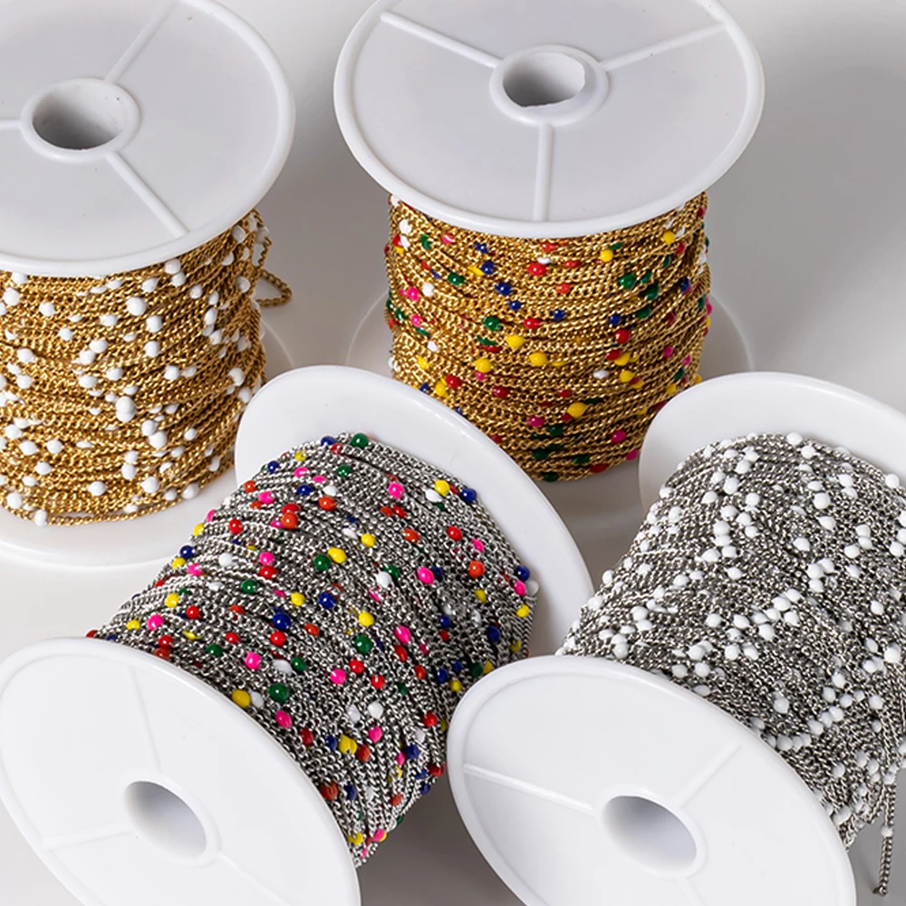 1 Meter Gold Edelstahl Bunte Emaille Kugel Perlen Gliederketten Extender für Schmuckherstellung DIY Armband Halskette Zubehör