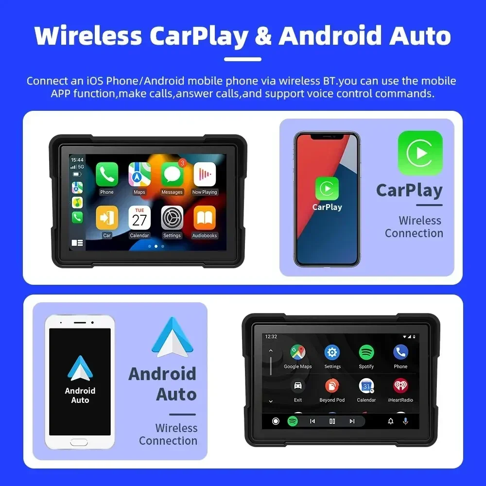 Motorcycle Navigation Screen 5 inch Motorcycle DVR GPS Navigation Multimedia Player Wireless CarPlay Android Auto IP67 Waterproof Screen Recorder night sight