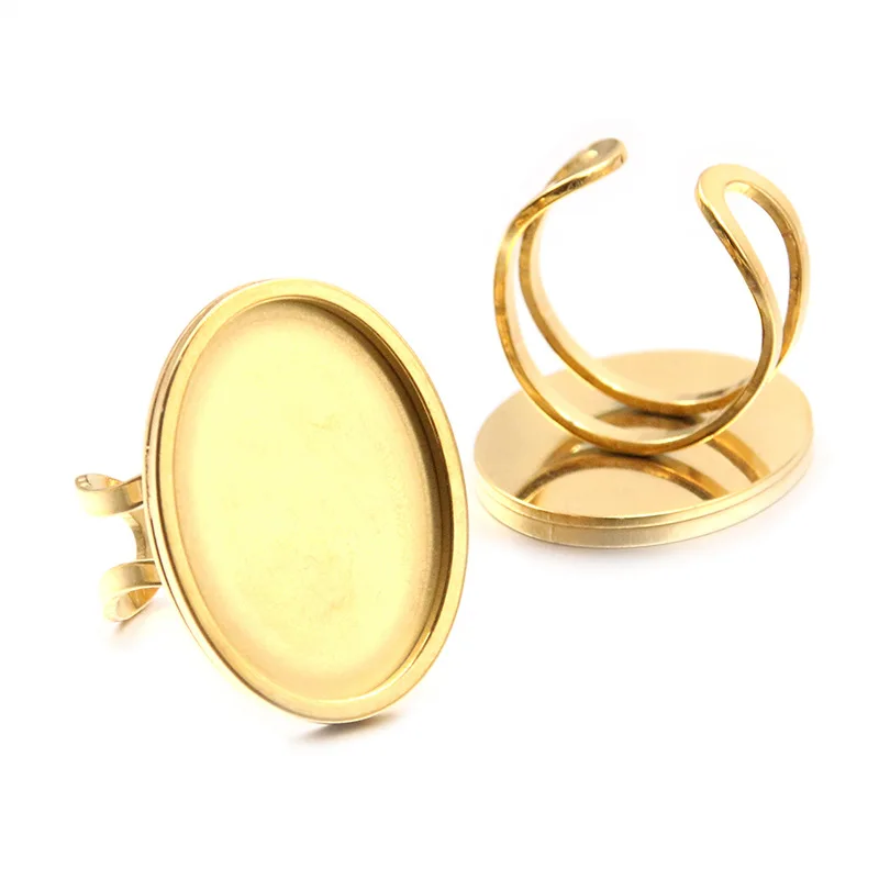 2 Stück goldene ovale Cabochon-Ringrohlinge, Basisfassungen aus Edelstahl, Tablett für selbstgemachte verstellbare Fingerringe, Schmuckherstellungszubehör – Detail 3