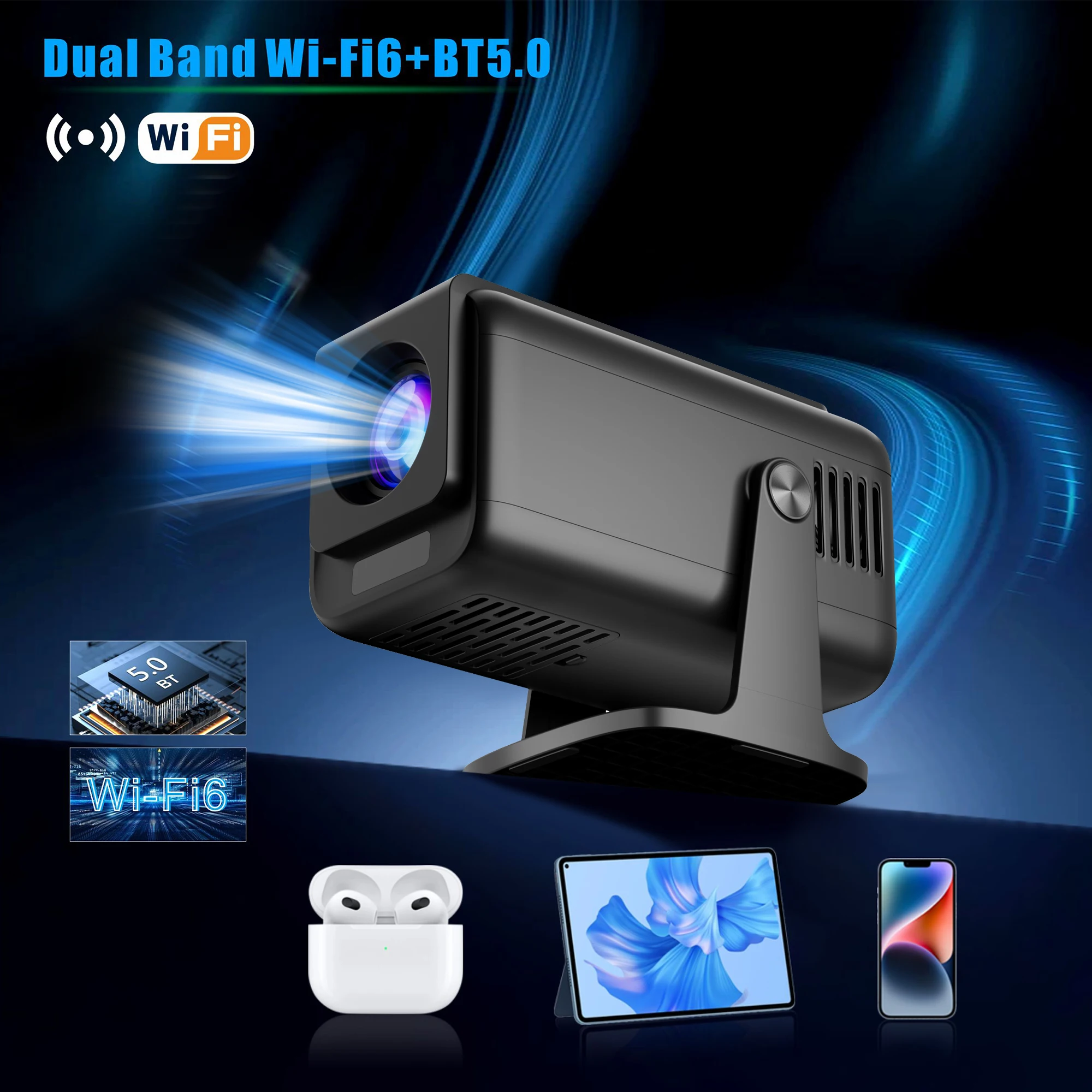 Portable Projector Salange HP320 Android 13 Smart Projector 4k 1920*1080P HD 5G WiFi BT5.0 Intelligent Control Auto Correction Video LED Proyector