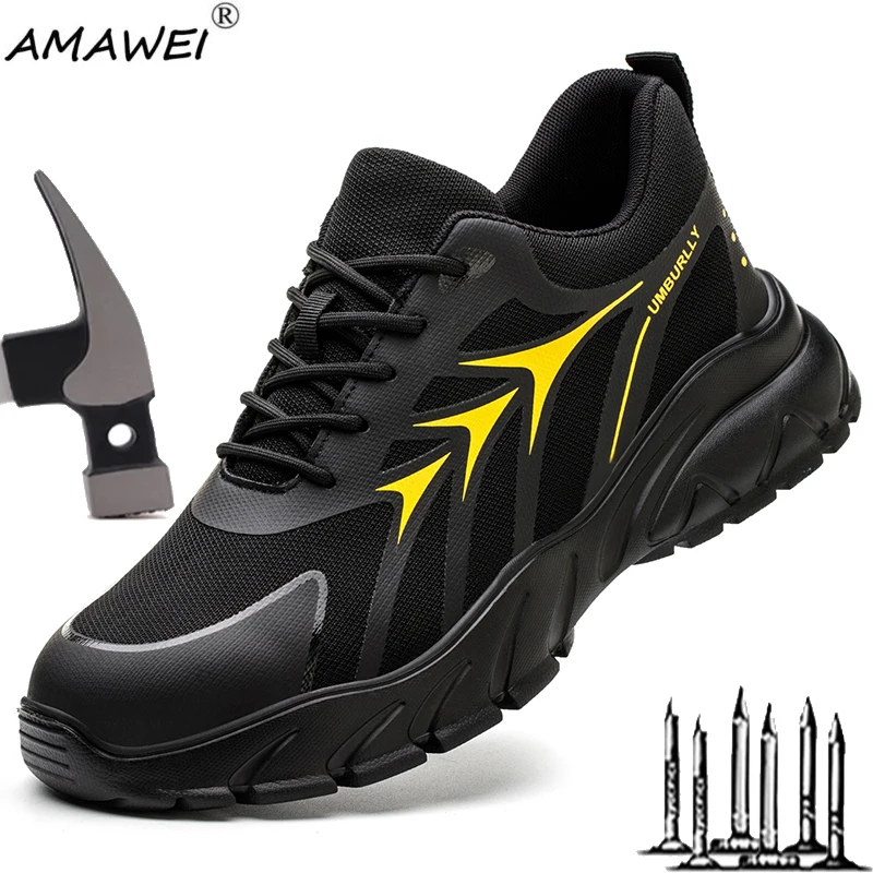 

AMAWEI Steel Toe Work Safety Shoes Men Sneakers Breathable Lightweight Indestructible Shoes Men Work Shoes Boots Size38-48