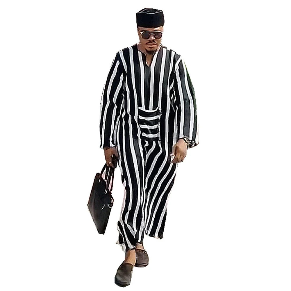 

Robe Long Dress Loose Muslim Slight Stretch Striped Pattern V-Neck Brand New Casual Daily For Vacation Fashion