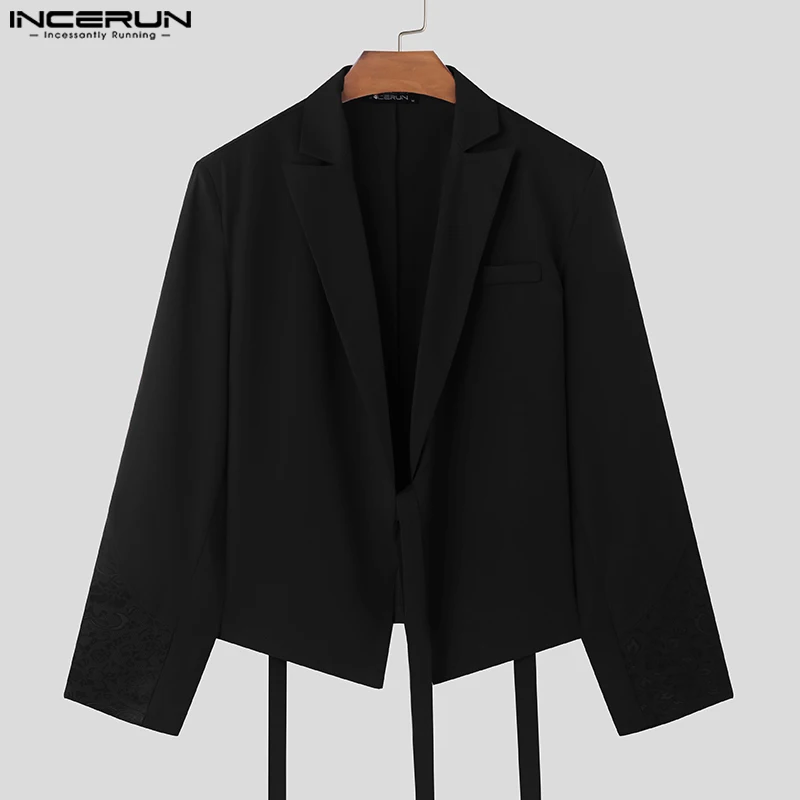 INCERUN Men Fashion Textural Sense Blazer Casual Handsome Long Sleeve Suits Lapel Collar Tip Up Elegant Loose Jackets S-5XL