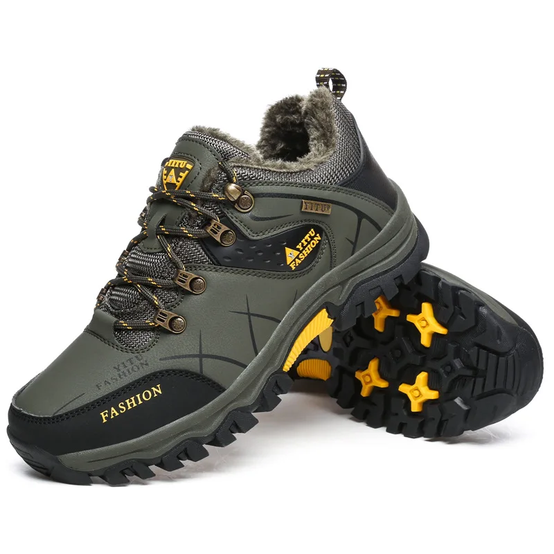2023 New Men's Winter Snow Boots Waterproof Leather Sports Super Warm Boots Outdoor  Hiking Boots Work Travel Shoes Size 39-47