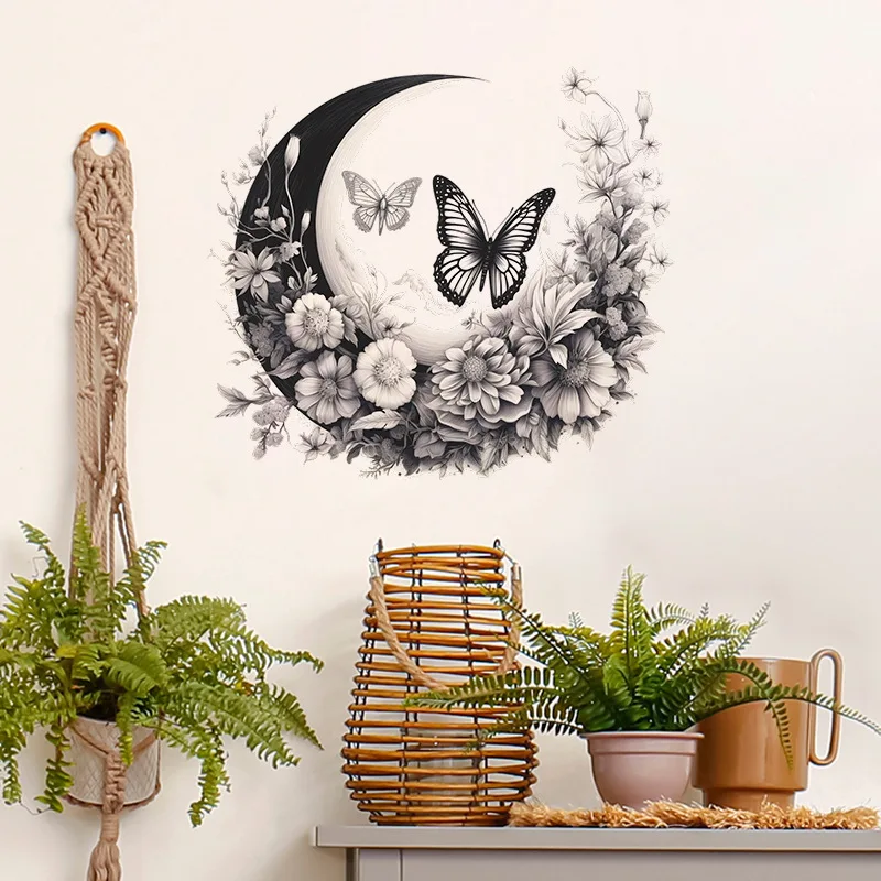 Moon Butterfly Flowers Wall Stickers For Kids Room Decoration Bedroom Accessories Room Decor Wall Decor Living Room Decoration