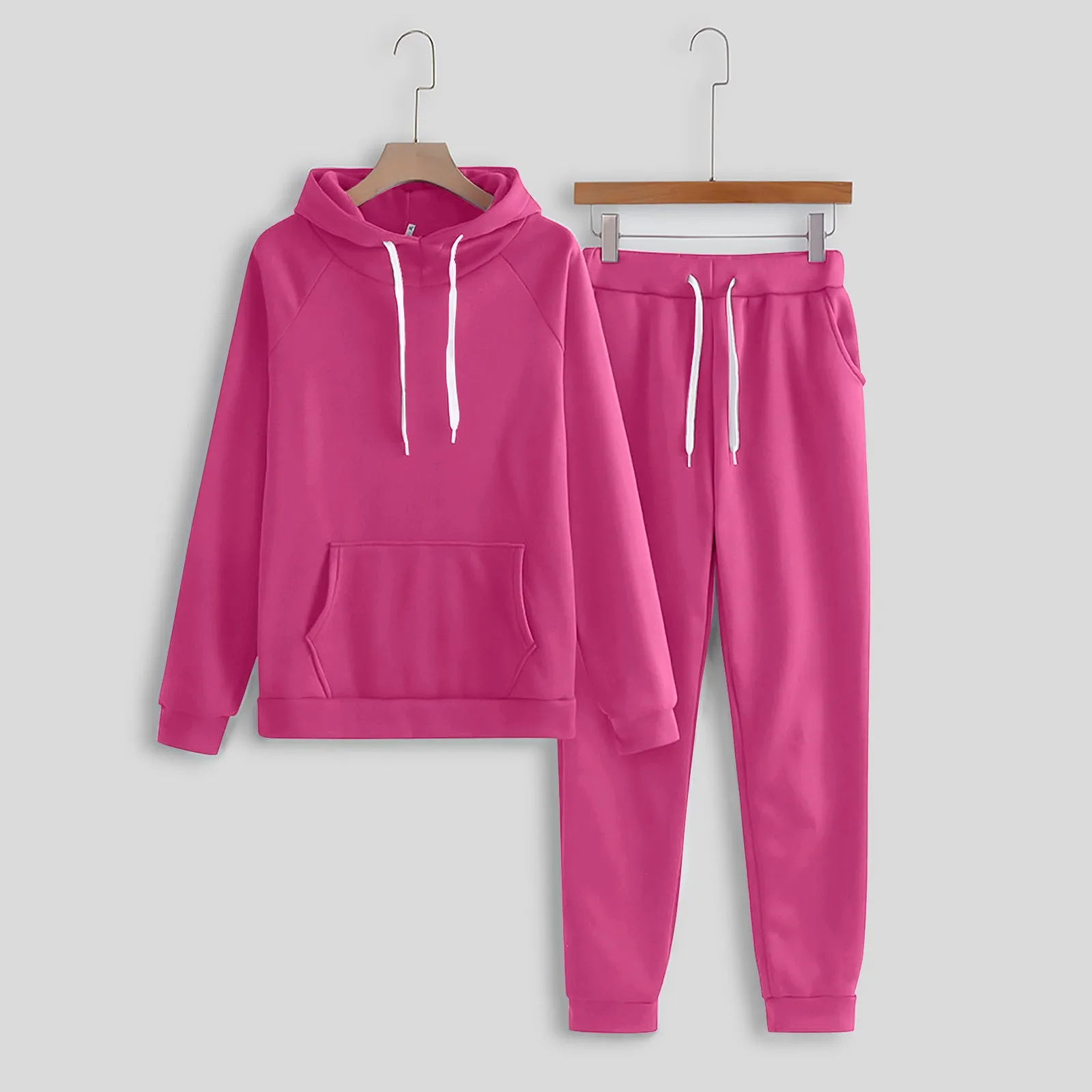 2 Pieces Tracksuit Sets Womens Solid Color Hooded Fleece Pullovers Drawstring Pockets Pants Hip Hop Loose Sports Hoodie Suits mens solid hoodie set winter hip hop pockets hooded pullovers drawstring elastic waist sweatpants 2psc streetwear tracksuit sets