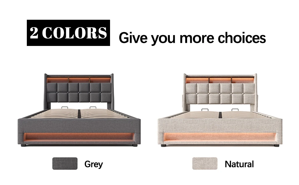 Hydraulic Storage, No Box Spring Needed, Wood Slats Support