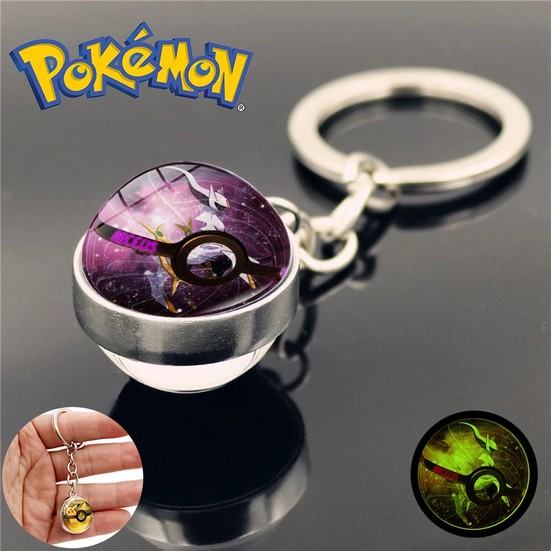 Pokemon Pikachu Portachiavi Con Sfera Di Vetro Kawaii Anime Arceus Time Stone Portachiavi Luminoso Boy Girl Bag Pendenti Accessori Ornamenti
