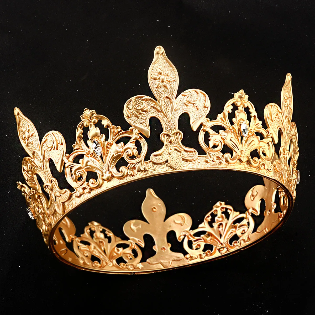 Baroque Vintage Royal Men King Crowns Metal Round Big Gold Tiaras Queen Crowns Women Prom Party Costume Crystal Pageant Diadem